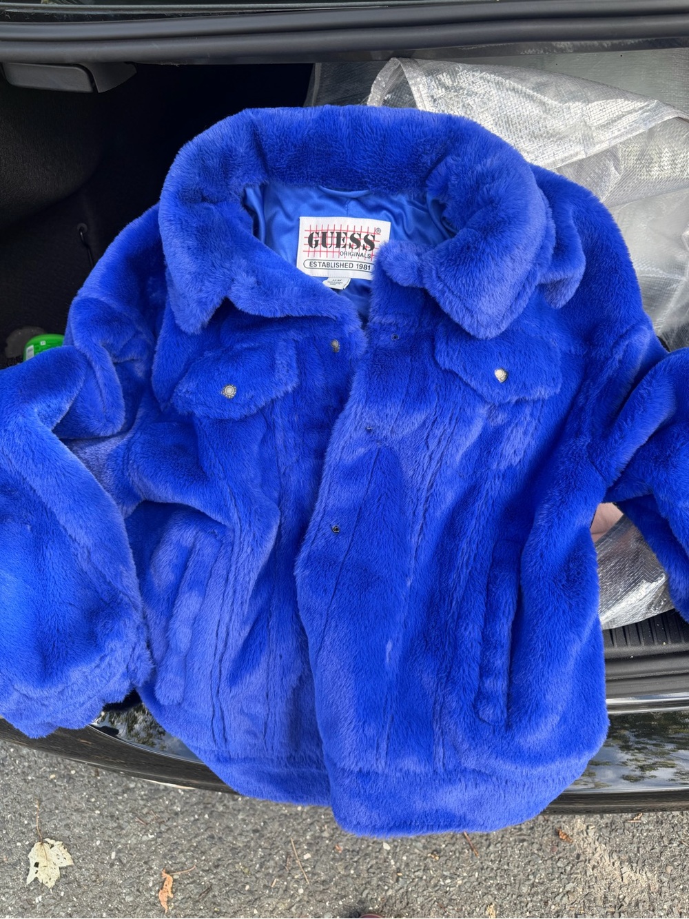 Guess Kids Electric Blue Faux Fur Puffer Jacket